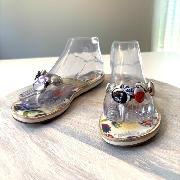 Coach Jelly Flip Flops Poppy Sandals Multicolor Logo Beads Thongs US Size 6 B 6B - Picture 1 of 12